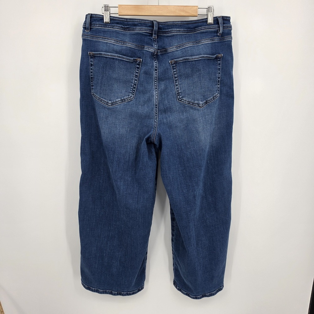 J. Jill Denim Wide Leg Crop Jeans Sz 14 Blue High Rise Button Fly Stretch Pocket - Picture 5 of 15